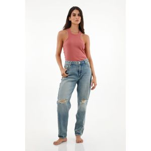 Jean Mom fit con rotos azul para mujer