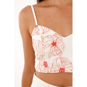 Camisa tipo crop con bordados crudo para mujer