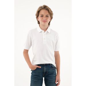 Polo blanca con mini raqueta bordada para niño
