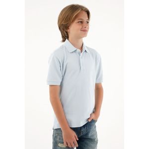 Polo azul con mini raqueta bordada para niño