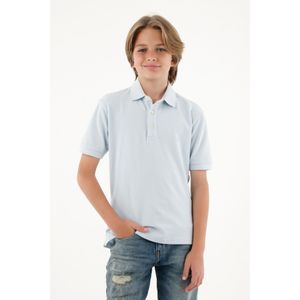 Polo azul con mini raqueta bordada para niño
