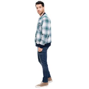 Bomber Jacket A Cuadros Con Cuello Contraste