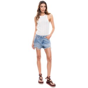 Shorts High Waist Con Ruedo Desflecado