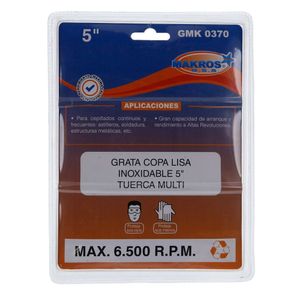 Grata copa lisa 5" eje 5/8" inoxidable Makro