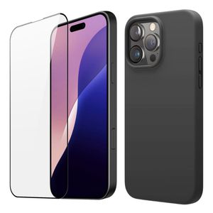 Estuche Silicone Case + Vidrio Premium para Celular Iphone 16 Pro Max Color Negro