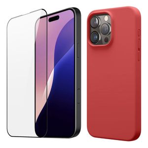 Estuche Silicone Case + Vidrio Premium para Celular Iphone 16 Pro Max Color Rojo
