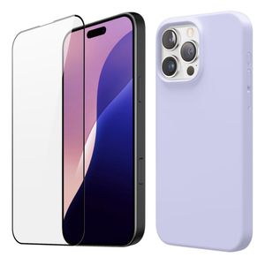 Estuche Silicone Case + Vidrio Premium para Celular Iphone 16 Pro Color Lila