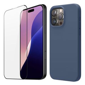 Estuche Silicone Case + Vidrio Premium para Celular Iphone 16 Color Azul