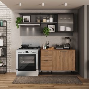 Cocina Integral en MDP 200cm con meson en MDP 4 puertas Freijo con gris