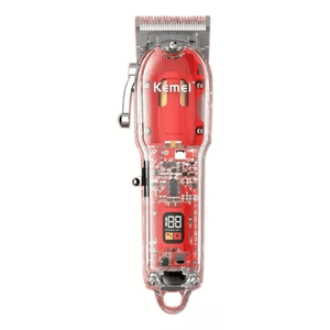 Maquina Cortadora De Cabello Kemei Km-1761 Transparente Con Rojo Con Pantalla