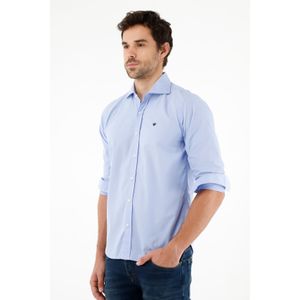 Camisa azul manga larga para hombre
