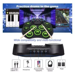 Batería Electrónica Musical Bluetooth Recargable Con Pedales