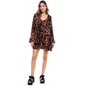 Vestido Corto Manga Larga En Animal Print