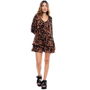 Vestido Corto Manga Larga En Animal Print