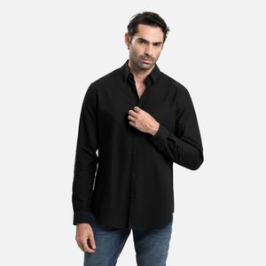 Camisa Manga Larga Color Negro Para Hombre