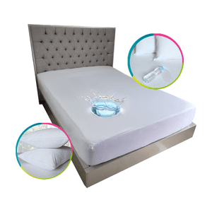 Protector de Colchón Cama Blanco Impermeable + 2 Fundas Impermeables Cama sencilla (100x190x38cm)