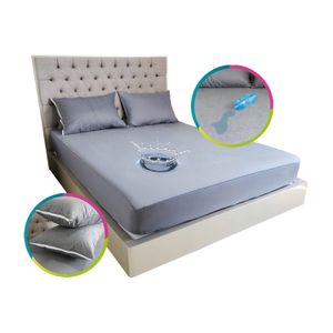 Protector de Colchón Cama Gris Impermeable + 2 Fundas Impermeables, Cama king (200x200x38cm)