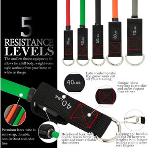 TheFitLife Bandas de resistencia para ejercicio con asas, 5 bandas de entrenamiento de fitness apilables hasta 110/150/200/250/300 libras