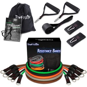 TheFitLife Bandas de resistencia para ejercicio con asas, 5 bandas de entrenamiento de fitness apilables hasta 110/150/200/250/300 libras