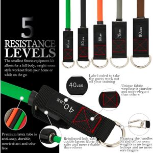 TheFitLife Bandas de resistencia para ejercicio con asas, 5 bandas de entrenamiento de fitness apilables hasta 110/150/200/250/300 libras
