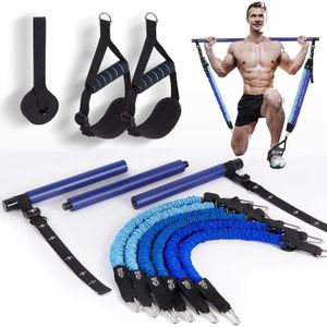 Kit de barra de pilates mejorado con bandas de resistencia, látex natural para mujeres y hombres, barra de yoga multifuncional de acero inoxidable