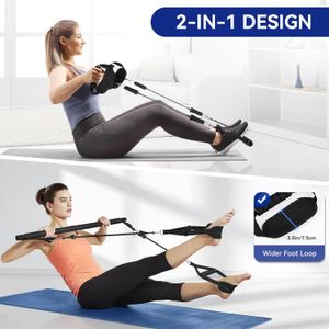 Kit de barra de pilates mejorado con bandas de resistencia, látex natural para mujeres y hombres, barra de yoga multifuncional de acero inoxidable