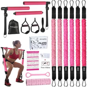 Kit de barra de pilates mejorado con bandas de resistencia, látex natural para mujeres y hombres, barra de yoga multifuncional de acero inoxidable