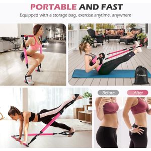 Kit de barra de pilates mejorado con bandas de resistencia, látex natural para mujeres y hombres, barra de yoga multifuncional de acero inoxidable