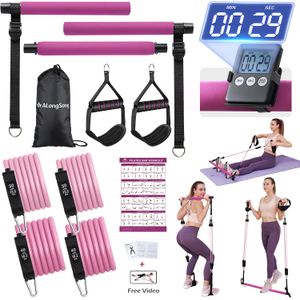 Kit de barra de pilates mejorado con bandas de resistencia, látex natural para mujeres y hombres, barra de yoga multifuncional de acero inoxidable