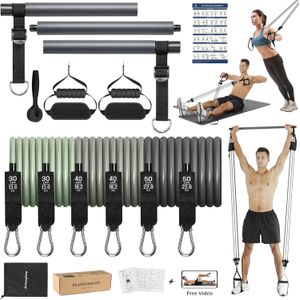 Kit de barra de pilates mejorado con bandas de resistencia, látex natural para mujeres y hombres, barra de yoga multifuncional de acero inoxidable