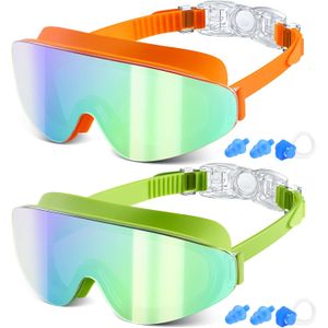 Gafas de natación para niños de 6 a 12 años, paquete de 2 gafas sin marco para natación, antivaho, impermeables, para niños y niñas