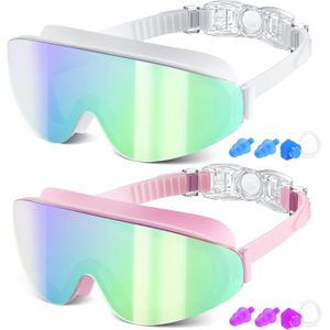 Gafas de natación para niños de 6 a 12 años, paquete de 2 gafas sin marco para natación, antivaho, impermeables, para niños y niñas