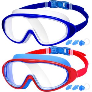 Paquete de 2 gafas de natación para adultos, gafas de natación de visión amplia para hombres, mujeres y jóvenes, sin fugas y antivaho