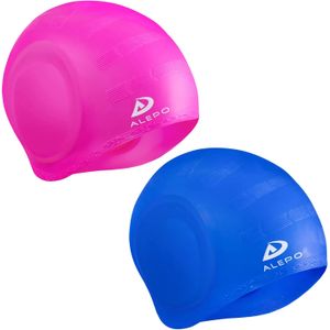 Paquete de 2 gorros de natación unisex con protección 3D para los oídos, sombreros de natación de silicona flexible y duraderos para mujeres, hombres