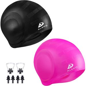 Paquete de 2 gorros de natación unisex con protección 3D para los oídos, sombreros de natación de silicona flexible y duraderos para mujeres, hombres