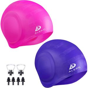 Paquete de 2 gorros de natación unisex con protección 3D para los oídos, sombreros de natación de silicona flexible y duraderos para mujeres, hombres