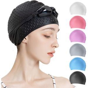 Tripsky Gorro de natación de silicona, cómodo gorro de baño ideal para cabello rizado, corto, medio largo, gorro de natación para mujeres y hombres