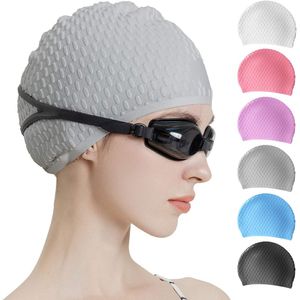 Tripsky Gorro de natación de silicona, cómodo gorro de baño ideal para cabello rizado, corto, medio largo, gorro de natación para mujeres y hombres