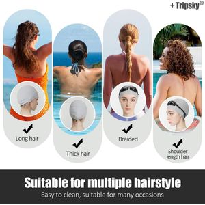 Tripsky Gorro de natación de silicona, cómodo gorro de baño ideal para cabello rizado, corto, medio largo, gorro de natación para mujeres y hombres