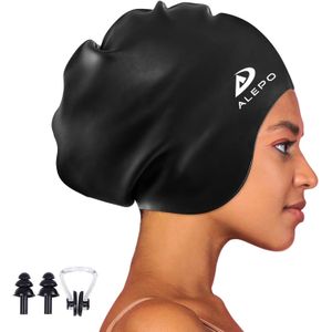 Alepo Gorro de natación extra grande para mujeres y hombres, sombrero de natación de silicona duradera con protección para los oídos, unisex