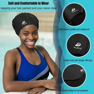 Alepo Gorro de natación extra grande para mujeres y hombres, sombrero de natación de silicona duradera con protección para los oídos, unisex