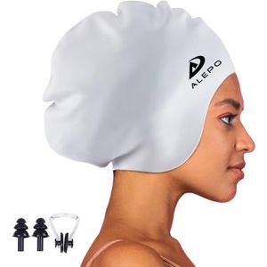Alepo Gorro de natación extra grande para mujeres y hombres, sombrero de natación de silicona duradera con protección para los oídos, unisex