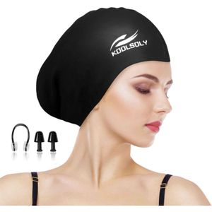 KOOLSOLY - Gorra de natación extragrande para cabello largo, de silicona, para mujeres, niñas, hombres y adultos, diseño especial para cabello rizado