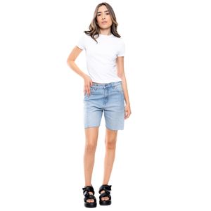 Bermuda High Waist En Denim Tono Claro