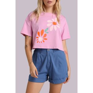 Camiseta Crop Top Oversize Vibing Mujer