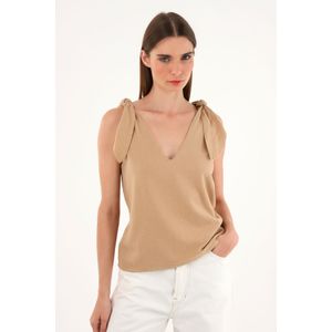Camisa crudo de escote en V y tiras para mujer