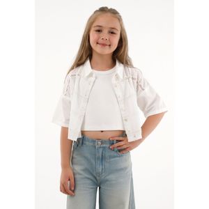 Camisa con diseño a cuadros crudo para niña