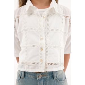 Camisa con diseño a cuadros crudo para niña