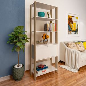 Estanteria biblioteca Match con puerta en MDP 166x63cm Off White/ Roble