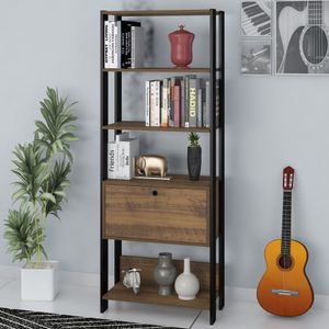 Estanteria biblioteca Match con puerta en MDP 166x63cm Pino con Negro